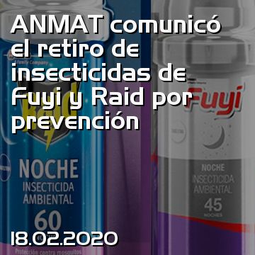 ANMAT comunicó el retiro de insecticidas de Fuyi y Raid por prevención