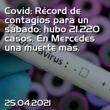 Covid: Récord de contagios para un sábado: hubo 21.220 casos. En Mercedes una muerte más.