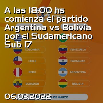 A las 18:00 hs comienza el partido Argentina vs Bolivia por el Sudamericano Sub 17