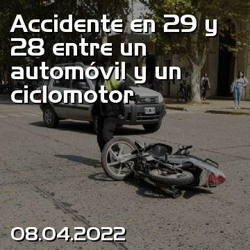 Accidente en 29 y 28 entre un automóvil y un ciclomotor