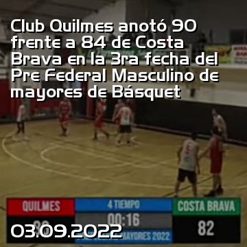 Club Quilmes anotó 90 frente a 84 de Costa Brava en la 3ra fecha del Pre Federal Masculino de mayores de Básquet