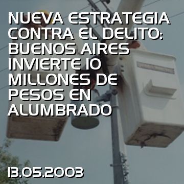 NUEVA ESTRATEGIA CONTRA EL DELITO: BUENOS AIRES INVIERTE 10 MILLONES DE PESOS EN ALUMBRADO