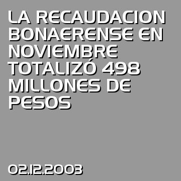 LA RECAUDACION BONAERENSE EN NOVIEMBRE TOTALIZÓ 498 MILLONES DE PESOS