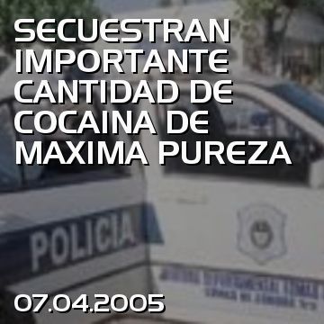 SECUESTRAN IMPORTANTE CANTIDAD DE COCAINA DE MAXIMA PUREZA