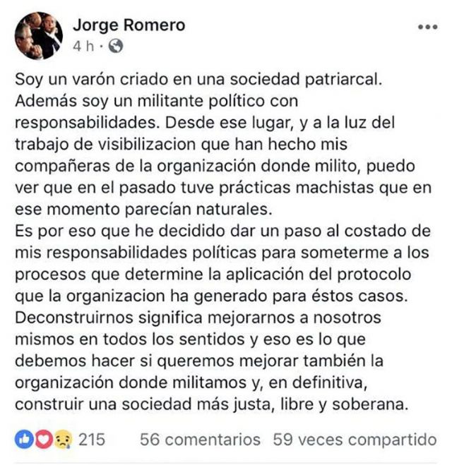 Acusado por abuso sexual Jorge Romero renunció a su banca de Senador