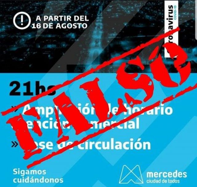 Falsa publicación sobre extensión horaria en Mercedes