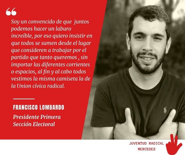 Francisco Lombardo, de la Juventud Radical de Mercedes, será el nuevo Presidente de la Primera Sección por los próximos dos años