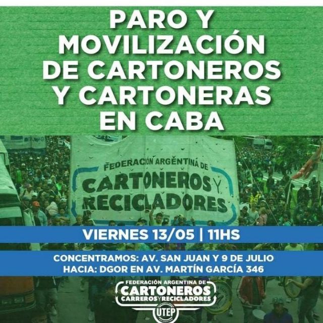 La Federación de Cartoneros moviliza a CABA este viernes 13 en protesta por la represión