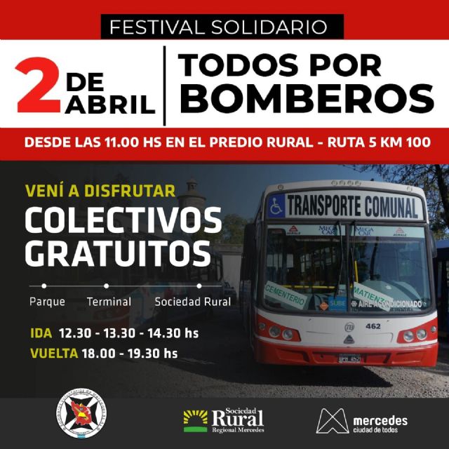 Habrá colectivos gratis para ir al Festival Solidario por Bomberos
