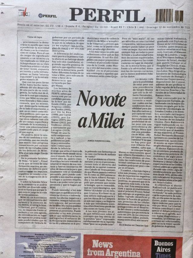 La contratapa del diario Perfil titula: No vote a Milei