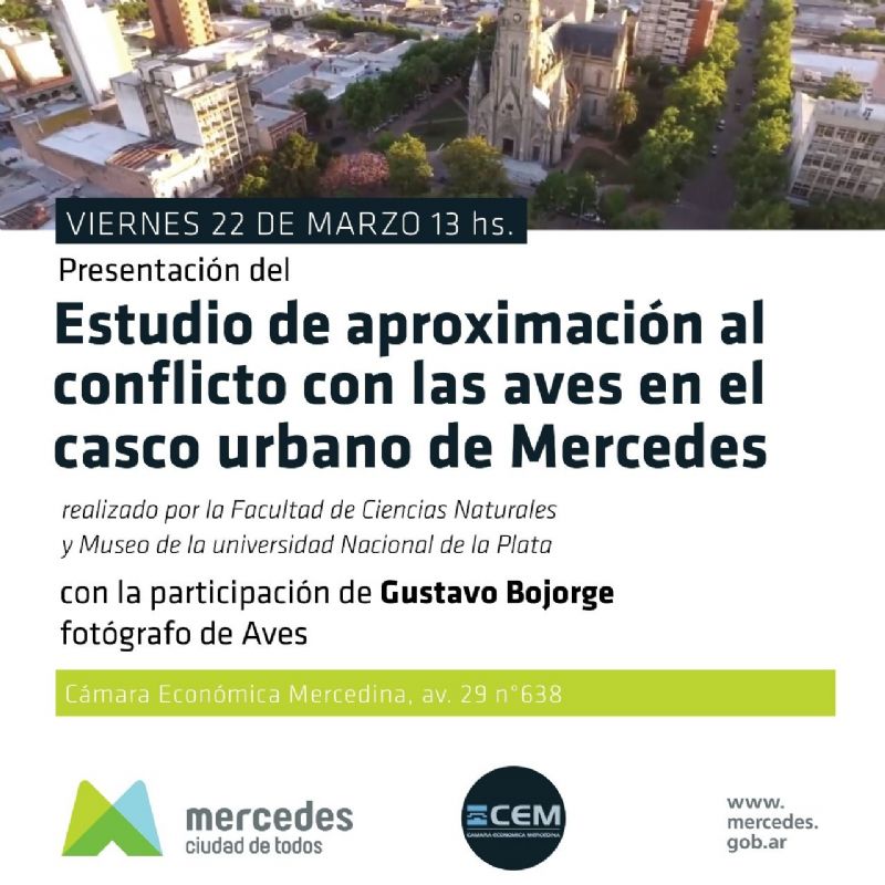 Presentarán resultados de estudios sobre las aves en el casco urbano de Mercedes