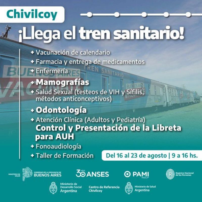 Llega el Tren Sanitario a Chivilcoy con varias prestaciones sanitarias para los vecinos