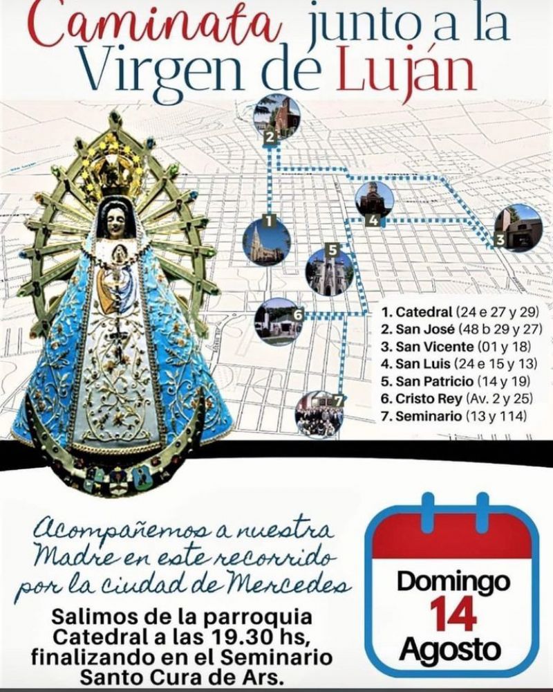 La Virgen de Luján estará en Mercedes y se organiza una caminata junto a la imagen por la ciudad