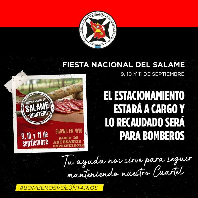Fiesta del Salame 2022: Los Bomberos Voluntarios de Mercedes estarán a cargo del estacionamiento