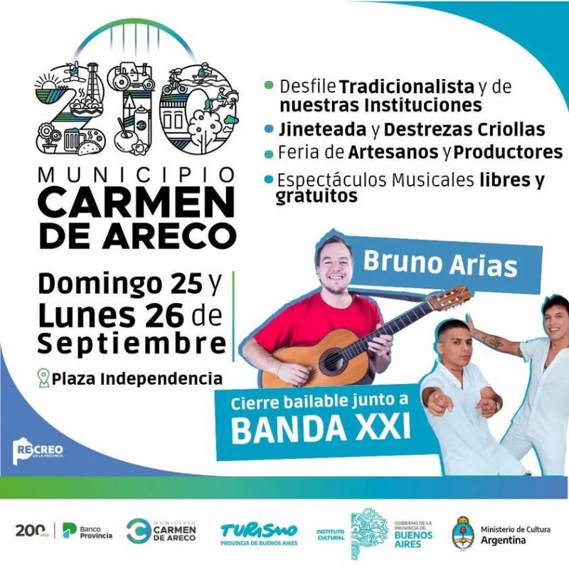 Este fin de semana Carmen de Areco celebra sus 210 años con tres días de fiesta