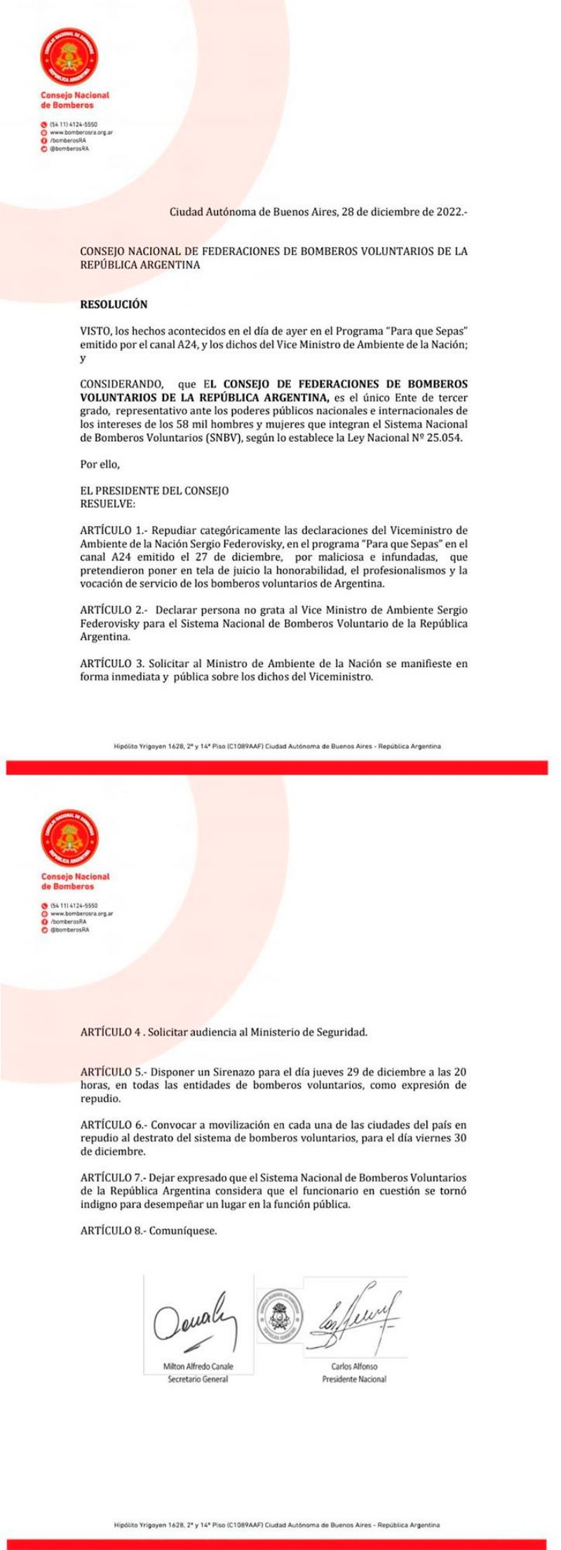Sirenazo: Bomberos Voluntarios de todo el país declararon persona no grata a un viceministro de la Nación