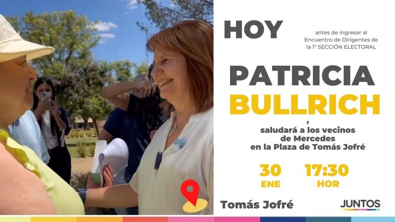 Patricia Bullrich estará con Carlos Mosso en una visita a Tomás Jofré
