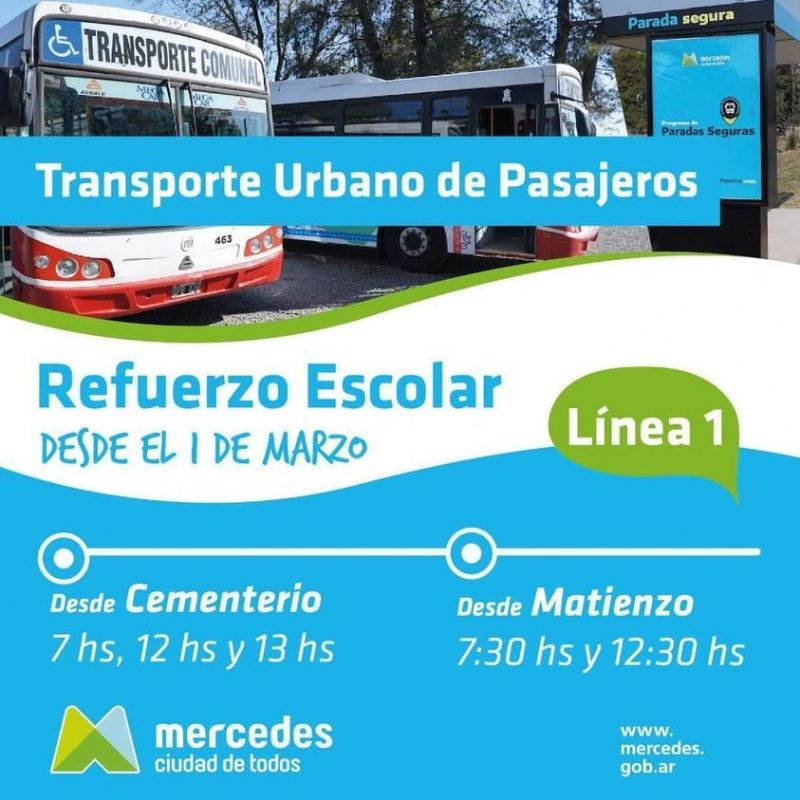 Vuelta a Clases: ponen refuerzos escolares en el transporte urbano de pasajeros en Mercedes